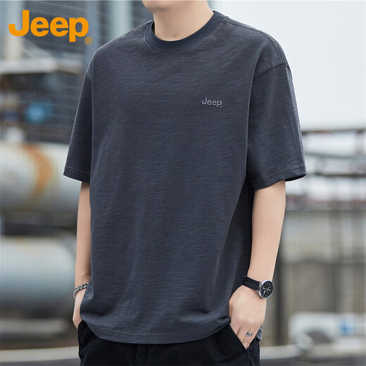 JEEP Jeep short-sleeved T-shirt men's summer bamboo cotton thin loose high-end breathable trendy top men's dark gray XL