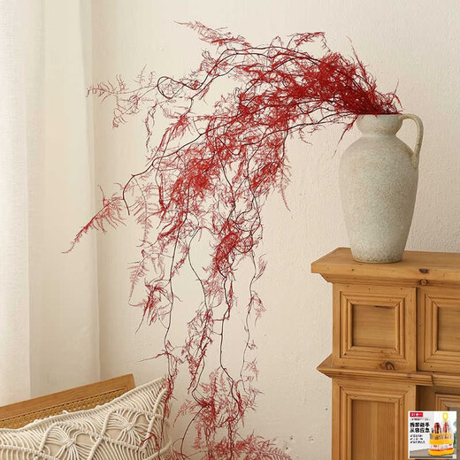 Immortal asparagus immortalized flowers dried flower bouquet living room decoration store hotel B&B decoration flower arrangement high-end real flowers grass green asparagus 2 bouquets + black brushed vase