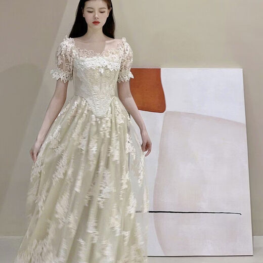 Candle Tears French Vintage Collection Lace Fishbone Dress Light Wedding Dress Antique Skirt S S