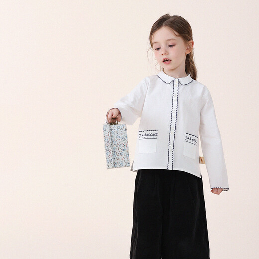 Yoona's baby spring new niche lace collar embroidered long-sleeved Yoona's mom girls 2026 fashion shirt children's shirt white ready stock 110