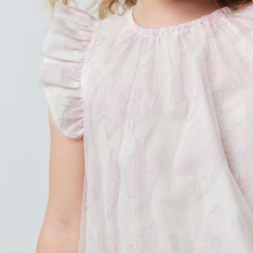 Minibala girls short-sleeved shirt breathable pure cotton wave mesh sweet little flying sleeve top 2026 summer