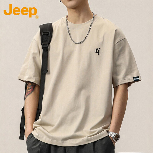 JEEP Jeep short-sleeved T-shirt men's summer thin casual loose top trendy men's clothing apricot M