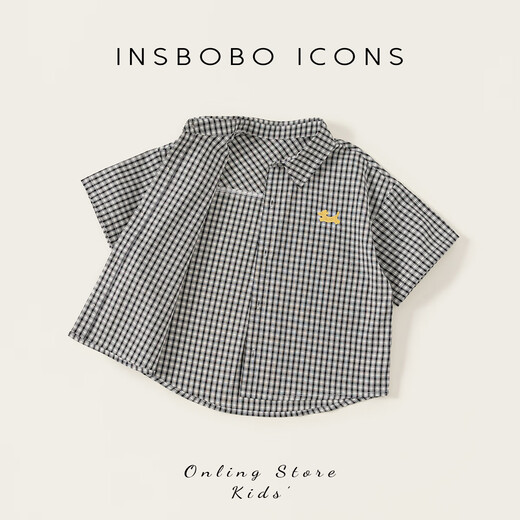 INSBOBO children's clothing boys' shirts children's t-shirts 2026 summer new boys plaid shirt short-sleeved handsome summer clothes black and white plaid 110