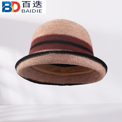 Baidu curled edge fisherman's hat for women British style autumn and winter French color matching elegant top hat warm basin hat black one size