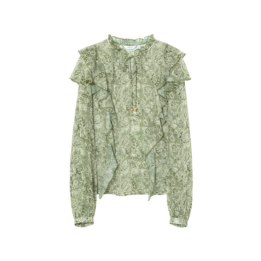 Eveli (eifini) Zhu Zhu endorses Eveli green cashew flower ruffle shirt 2026 new exquisite design small top green pre-sale April 8th M
