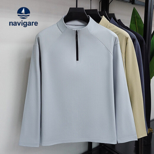 Navigare men's half-zip sweatshirt thin spring and autumn sun protection quick-drying stand-up collar outdoor sports top casual bottoming shirt khaki YSGJ-WBS2605 M