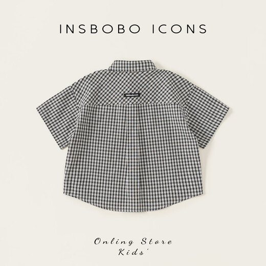 INSBOBO children's clothing boys' shirts children's t-shirts 2026 summer new boys plaid shirt short-sleeved handsome summer clothes black and white plaid 110