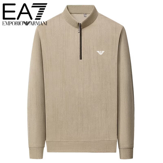 EA7 Armani Half-Turtle Collar Men's Spring and Autumn Thin Zipper Stand Collar Long-Sleeved T-shirt Middle-aged Tops and Bottoming Shirts Gray M 165 (weight 120 Jin Jin equals within 0.5 kg)