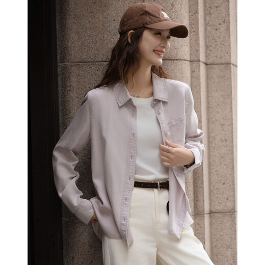 Demana Breathing 100 Lyocell Spring Urban Simple Style Lapel Patch Pocket Button Loose Women's Shirt