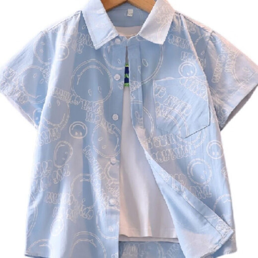 G.duck boys short-sleeved shirt blue pure cotton 2026 summer new style medium and large children's shirt summer clothes children's thin trendy blue shirt 120 cm