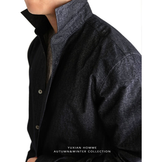 RSY|Rhapsody Korean denim shirt men's loose solid color lapel long-sleeved jacket men's casual spring and autumn denim blue M