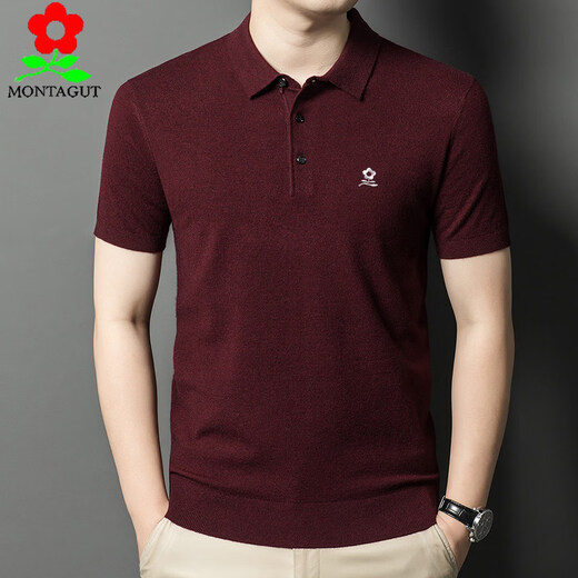 Montagut style wool sweater lapel short-sleeved sweater for men middle-aged fashion half-sleeved bottoming wool sweater dark coffee M 165 recommended 90-120 Jin Jin equals 0.5 kg