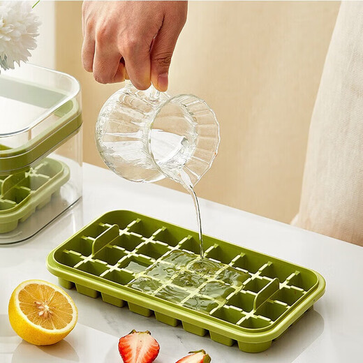OIMGOI Ice Cube Mold Grid Ice Cube Box Frozen Ice Cube Food Grade Freezer Mold Refrigerator Automatic Ice Remover Box Color Box Extra Large Fruit Green Press Set 32 Grids Free Ice Shovel