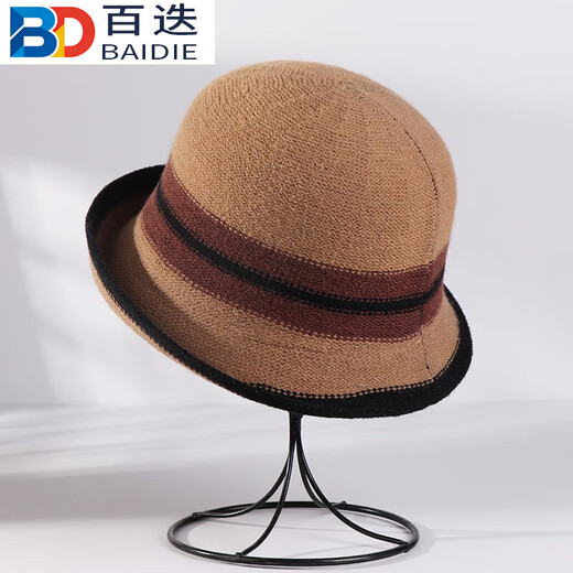 Baidu curled edge fisherman's hat for women British style autumn and winter French color matching elegant top hat warm basin hat black one size