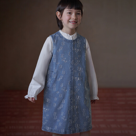 哈齿（hacikis）童装2026春秋儿童背心裙斜纹提花韩版牛仔裙女童无袖连衣裙女孩