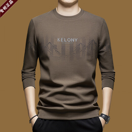 Armani (ARMANI) new Italian long-sleeved T-shirt for men in spring and autumn with cotton letters, middle-aged casual business bottoming shirt, sweatshirt, apricot 2XL 180 recommended weight 160-170Jin Jin equals 0.5 kg
