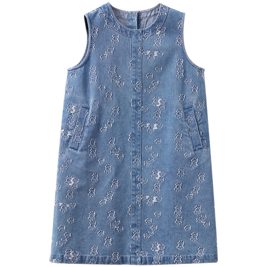 哈齿（hacikis）童装2026春秋儿童背心裙斜纹提花韩版牛仔裙女童无袖连衣裙女孩