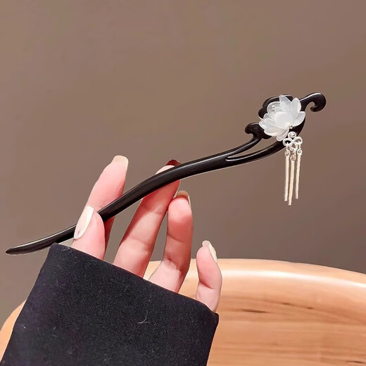 Ancient style lotus imitation sandalwood hairpin Chinese style walking tassel hairpin daily simple high-end hairpin accessories lotus wooden hairpin