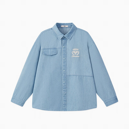 MQD Boys' College Style Travel Wear Lapel Denim Shirt Washed