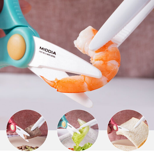 Medea ceramic food supplement scissors baby food preparation tool baby food scissors 2.5 inches can be taken away with portable clip mint green (complementary food clip + portable box + protective cover)