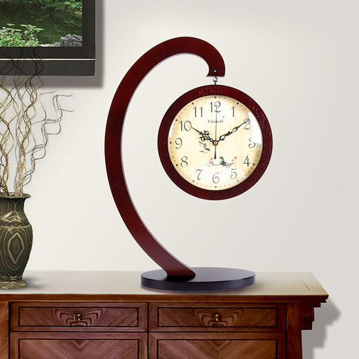 Caravel Desktop Clock Solid Wood Clock Wooden Quartz Clock Sitting Table Chinese Style Living Room Entrance Art Desk Clock TV Cabinet Clock 9299 Ba.Wang Movement