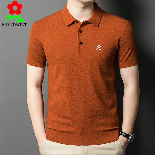 Montagut style wool sweater lapel short-sleeved sweater for men middle-aged fashion half-sleeved bottoming wool sweater dark coffee M 165 recommended 90-120 Jin Jin equals 0.5 kg