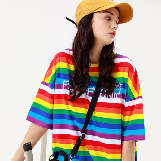 PaulFrank/Big Mouth Monkey summer short-sleeved T-shirt women's color striped Korean loose top fashion PFCTE192108W striped/color S