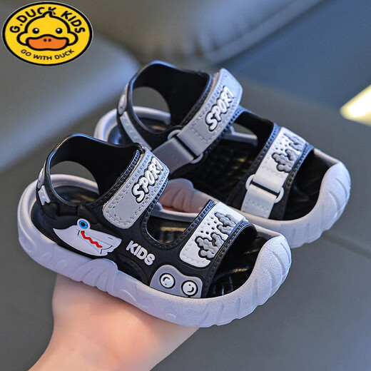 G.duck boys' sandals, children's summer shoes 2026 new soft-soled anti-slip anti-slip anti-kick beach shoes for middle and large children, gray 24, inner length 15.5cm, suitable for feet 14.5cm long