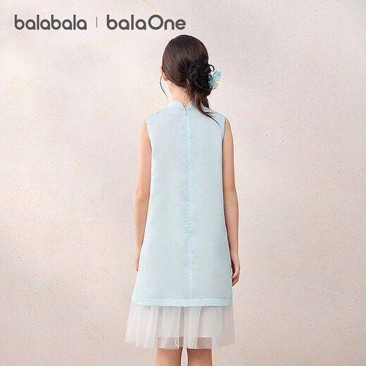 BALABALA children's clothing girls skirt children's dress 2026 summer new style new Chinese style cheongsam skirt splicing mesh blue and white tone 00381 90