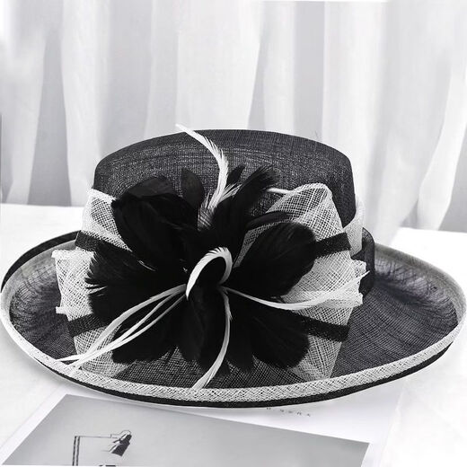 Women's top hat, high-end, elegant, fashionable and elegant spring and summer hat, fisherman's hat, French roll-edge top hat for women, Philippine linen, off-white, black edge -M5190-1, adjustable 54-58cm windproof rope hat holder