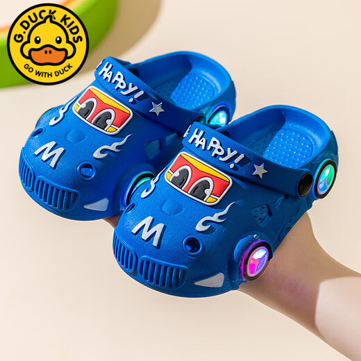G.duck children's slippers summer boys and girls home non-slip indoor handsome cartoon car children's baby slippers (not lighted) white 24-25 yards inner length 15.5cm