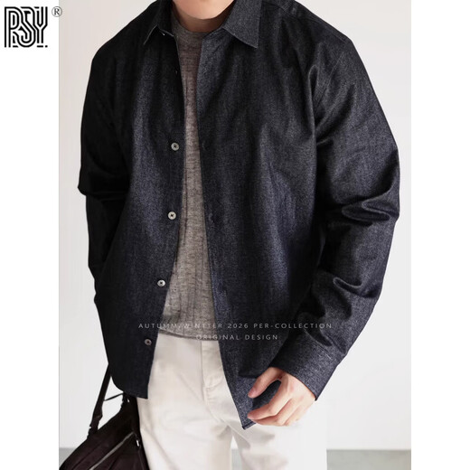 RSY|Rhapsody Korean denim shirt men's loose solid color lapel long-sleeved jacket men's casual spring and autumn denim blue M