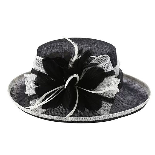 Women's top hat, high-end, elegant, fashionable and elegant spring and summer hat, fisherman's hat, French roll-edge top hat for women, Philippine linen, off-white, black edge -M5190-1, adjustable 54-58cm windproof rope hat holder