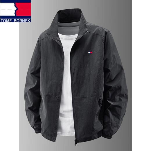 TOME BKOWAIE High-End Jacket Men's Spring and Autumn Thin Men's Versatile Casual Stand-Collar Sports Jacket Windproof Breathable Soft Shell Jacket HL250218A Army Green XL Recommendation 135-150Jin Jin equals 0.5 kg