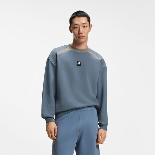 BOSS26 new men's pullover sweatshirt X RB cotton terry cloth sweatshirt bull pattern soft loose top gray blue XS