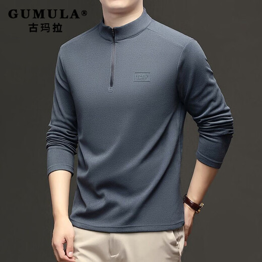 GUMALA high-end brand DeRong sweatshirt men's 2026 spring and autumn new half-zip bottoming shirt stand-up collar long-sleeved T-shirt men's black M recommended 90-110