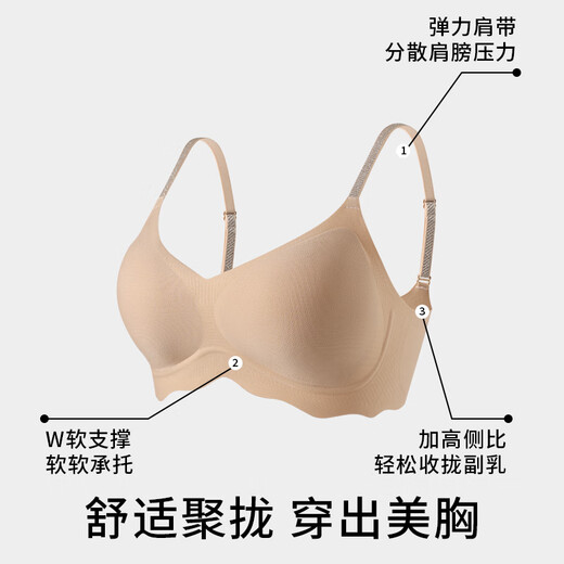 Fenton Mulberry Silk Nude Feeling Seamless Soft Support Push-Up Underwear Women's Lightweight Breathable Back-up Bra Invisible Light Pink M (Recommended 85-105 Jin Jin equals 0.5 kg)