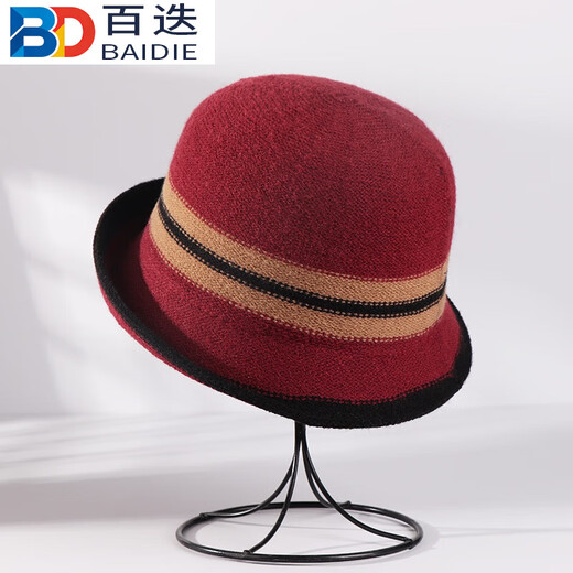 Baidu curled edge fisherman's hat for women British style autumn and winter French color matching elegant top hat warm basin hat black one size