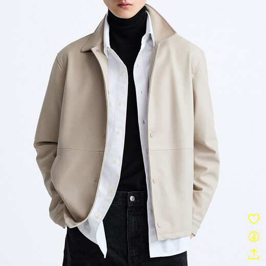 Spring new men's imitation leather lapel jacket 8281450 800 men's simple PU leather casual jacket black L _150-170Jin Jin equals 0.5 kg