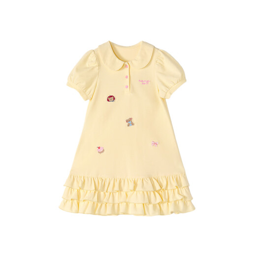 DEESHA Official Children's Clothing Girls Skirt Summer New Style Girls Baby Toddlers Sweet and Fun Embroidered Dress Yellow 90