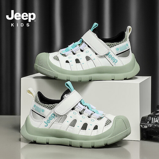 JEEP children's sandals 2025 summer new style comfortable and lightweight girls' shoes trendy boys' sandals convenient Velcro 7278 black and white 27 / inner length about 17.2 cm