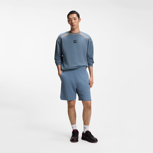 BOSS26 new men's pullover sweatshirt X RB cotton terry cloth sweatshirt bull pattern soft loose top gray blue XS