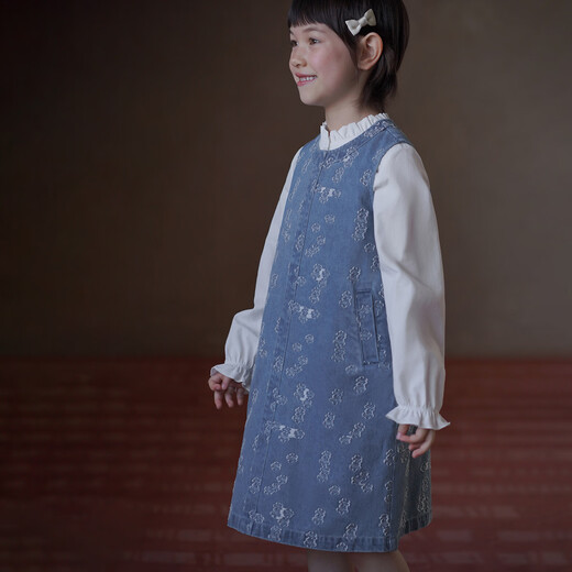 哈齿（hacikis）童装2026春秋儿童背心裙斜纹提花韩版牛仔裙女童无袖连衣裙女孩