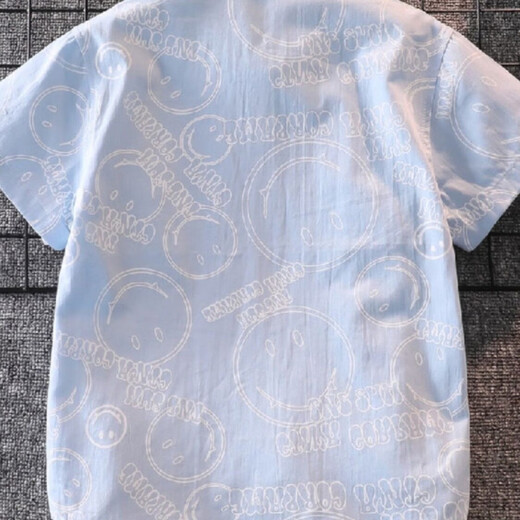 G.duck boys short-sleeved shirt blue pure cotton 2026 summer new style medium and large children's shirt summer clothes children's thin trendy blue shirt 120 cm