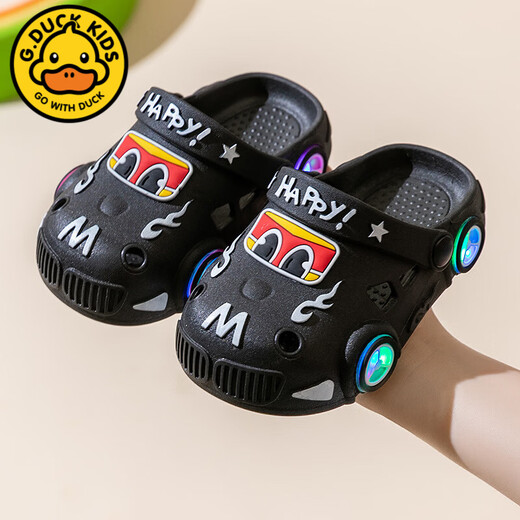 G.duck children's slippers summer boys and girls home non-slip indoor handsome cartoon car children's baby slippers (not lighted) white 24-25 yards inner length 15.5cm