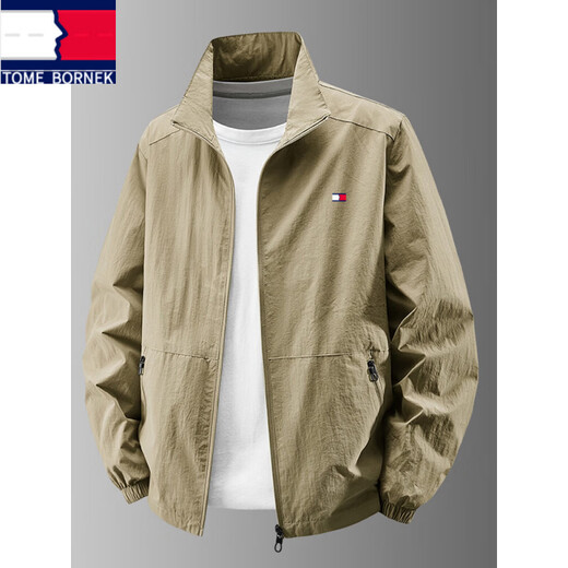 TOME BKOWAIE High-End Jacket Men's Spring and Autumn Thin Men's Versatile Casual Stand-Collar Sports Jacket Windproof Breathable Soft Shell Jacket HL250218A Army Green XL Recommendation 135-150Jin Jin equals 0.5 kg