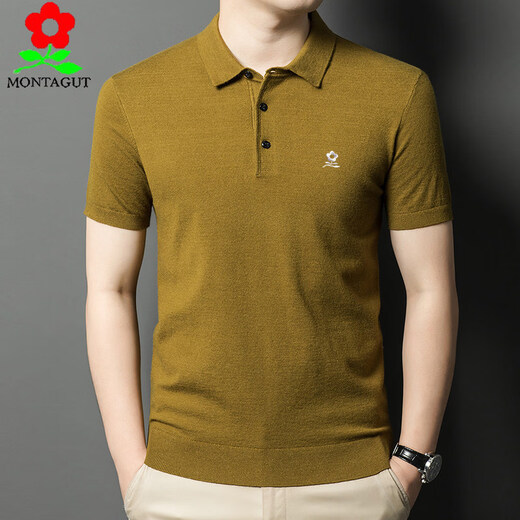 Montagut style wool sweater lapel short-sleeved sweater for men middle-aged fashion half-sleeved bottoming wool sweater dark coffee M 165 recommended 90-120 Jin Jin equals 0.5 kg