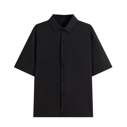 GXG.PR black shirt men's long-sleeved spring and summer loose and drapey handsome casual ice silk short-sleeved black shirt men's jacket CY008 black long-sleeved + CY009 black short-sleeved - S