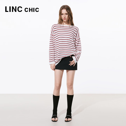 Jin Yujie's 2026 summer new product thin and transverse striped long-sleeved sweater women's medium loose inner wear S262SW318Y urban red and white stripes S suitable for 110Jin Jin equal to 0.5 kg or less