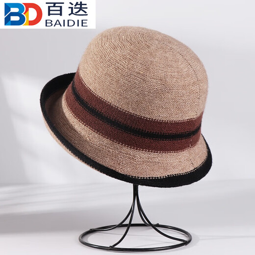Baidu curled edge fisherman's hat for women British style autumn and winter French color matching elegant top hat warm basin hat black one size